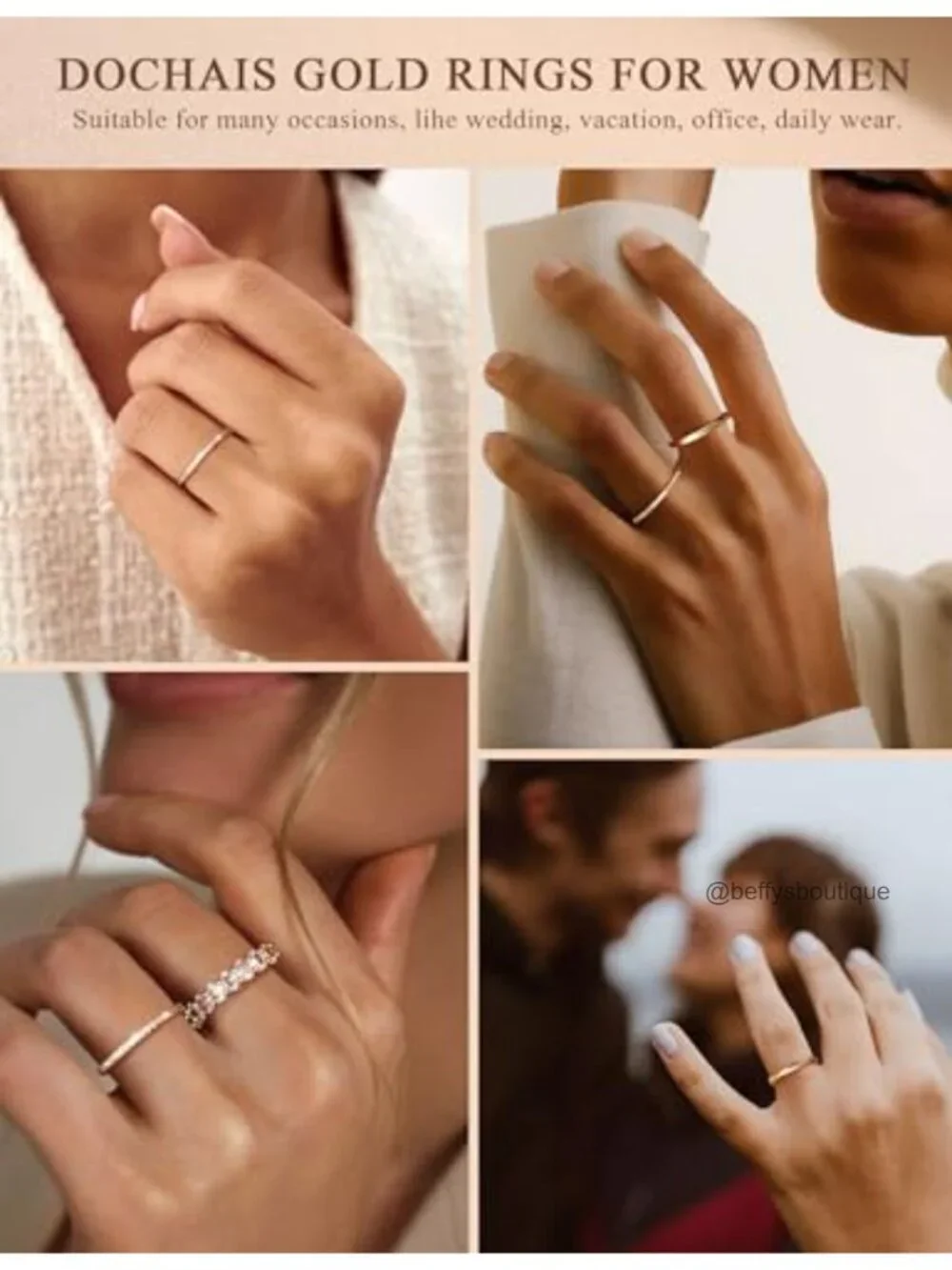 Stackable Ring Set for Women Non Tarnish 14K Gold Plated Cubic Zirconia Size
